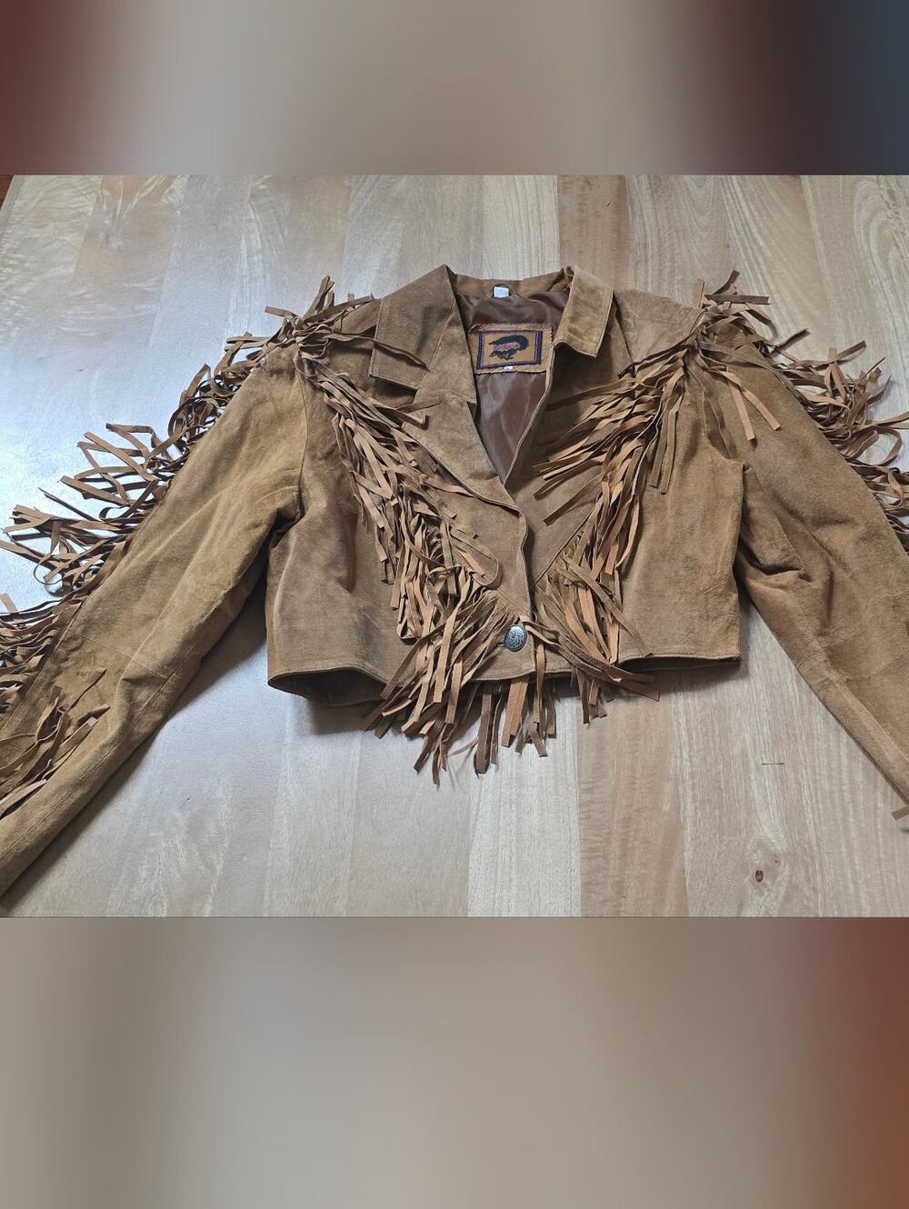 Vtg Fox Run Tan Suede Leather Fringe Jacket Cropped Western Boho Cowgirl Size S - Picture 2 of 14